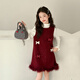 LEBANBI children's clothing, girls' woolen skirt, autumn and winter New Year's greetings dress, fashionable dress, birthday dress, thickened velvet New Year's dress, white base + woolen skirt 140 (suitable for height 135CM)