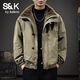 Baleno S&K American retro double-sided warm cotton coat for men in winter lapel mountain carving workwear windproof jacket for men Cocoa XL