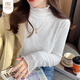 Modal inner lace bottoming shirt for women 2025 new velvet thickened autumn and winter half turtleneck white mesh shirt one size