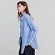 Chuyu striped splicing lace mid-length loose shirt for women 2025 autumn new casual cardigan blue and white stripes M