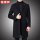 Hengyuanxiang double-sided wool coat for middle-aged men, mid-length, over the knee, middle-aged and elderly wool wool dad thickened coat, black (medium-length suit collar) L 175