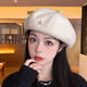 Aushengko beret autumn and winter new style big head circumference British retro face painter's hat small temperament versatile pumpkin octagonal English label beret-coffee one size with adjustment rope