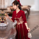 Tea girl's toasting dress bride's burgundy wedding engagement dress dress can be worn back to the house casual wear lapel spring and summer red M