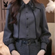 Playboy (PLAYBOY) French heavy-duty lace splicing shirt for women in autumn and winter, new style, loose design, lapel long-sleeved shirt, gray shirt-regular XL