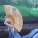 Yusen recalls the Chinese style Song Huizong Ruihe picture fan ancient style folding fan Hanfu summer portable small fairy crane Xiangyun female fan Xianyunyehe white lacquer edge white bone