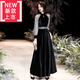 AIKUAMAO adult dress for women 18 years old, high-end black velvet evening dress for women 2023 banquet temperament, high-end light luxury, black LME3223 mid-length M