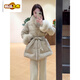 Early diameter fashionable cuffs imitation fox big fur collar down jacket for women winter mid-length waist slimming warm jacket apricot coat S recommended 80-100Jin Jin is equal to 0.5 kg