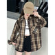 Girls Autumn Plaid Shirt 2025 New Style Casual Big Children Spring and Autumn Korean Style Shirt Loose Jacket Brown 170