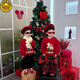 G.duck Chinese New Year parent-child outfits for a family of three, autumn and winter red sweatshirts, festive New Year's greetings clothes, mother and daughter outfits, fashionable, high-end and trendy, hot sale, red plus velvet, 90 cm