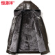 Hengyuanxiang middle-aged and elderly men's velvet thickened leather jacket removable hooded dad leather jacket PU leather grandpa cotton jacket brown 3XL 190