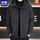 ROMON men's second-cotton jacket autumn and winter casual and versatile 2025 new youth hooded high-end thickened jacket high-end trend black L