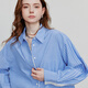 Chuyu striped splicing lace mid-length loose shirt for women 2025 autumn new casual cardigan blue and white stripes M
