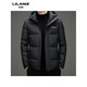 LILANZ winter high-end white duck down hooded jacket for young men fashionable versatile warm down jacket men casual thickened black 6907 removable liner 14XL (195)