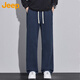 JEEP Jeep casual pants men's autumn and winter thickened straight sweatpants twill warm long pants men's navy blue L