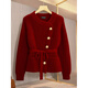 Luo Meng's natal New Year red sweater jacket for women 2025 winter new unique style thickened knitted cardigan top red top (soft and waxy sweater jacket/Korean style/S