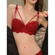 Modal underwear for women in their zodiac year red wedding small breasts gathered big breasts small lace sexy large no wire bra burgundy suit 75B 75B/34B comfortable gathered top thin and bottom 2c