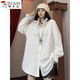 Woodpecker Plush Korean Medium Length Plus Size Design Niche White Shirt Women's Autumn and Winter Bf Belly Cover Casual Western Shirt Black Plush Shirt XS Recommended 40-60Jin Jin equals 0.5kg