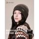 JIUMU yak velvet hat for women in autumn and winter, thickened and warm, versatile ear protection, brown knitted woolen cap, dark coffee, one size fits all (56-60cm)