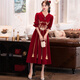 Tea girl's toasting dress bride's burgundy wedding engagement dress dress can be worn back to the house casual wear lapel spring and summer red M