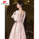 Pierre Cardin Engagement Dress Women 2025 New Style Spring Long-Sleeved Toast Wear Bridal Fashion Slim Dress Champagne 2XL