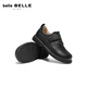 Belle British Style Loafers Children's Shoes 2026 Spring New Mall Same Texture Velcro Small Leather Shoes A6001A86 Black 34