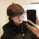 Wanjiazhen Japanese retro suede brown forward hat for women with big head circumference and face, small literary and artistic versatile reverse-wearing beret hat trend Japanese retro solid color forward hat brown coffee color