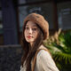 Foyhao Wool Beret Women's Autumn and Winter Pumpkin Hat Small Fragrant Style Fashionable Warm Hat Handmade Pearl Rhinestone Painter Hat Cream White