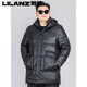 LILANZ利郎大码黑金中长款羽绒服男冬季加厚鹅绒服胖子90白鹅绒防寒保暖 黑色（黑色内里） L (建议120-140斤)