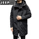 JEEP SPIRIT cotton coat men's mid-length winter thickened parka cotton coat loose hooded workwear windbreaker jacket ins coat military green quilted M
