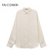 FALCONERI End of Season Discount Women's Commuting Fashion Versatile Striped Mulberry Silk Shirt DML426V Pearl Color-8176 L