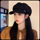 Octagonal hat for women in autumn and winter new style beret for women in autumn and winter showing face small duck tongue octagonal hat big head circumference French antique black black min style one size