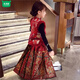 Wooden wooden house children's New Year's greetings autumn and winter style Chinese style two-piece set for girls and boys to wear Tang suit horse skirt with thick velvet, red embroidered vest + horse skirt + sweater - with headwear, plus velvet 140 (height is about 130cm)