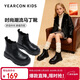 Yierkan children's shoes boots autumn and winter girls' Martin boots plus velvet boys' short boots thick-soled work boots leather boots black 35