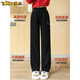 First-diameter white chenille wide-leg pants for women in autumn and winter for small people. Narrow version of straight corduroy plus velvet pants for small people. Spring and autumn - off-white - small people. Recommended height 145-155cm S