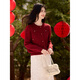 Shang Jingqi red sweater for women 25 winter new women's round neck thickened warm and comfortable versatile new year atmosphere sweater for women