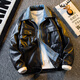 Playboy American spliced denim fake two-piece leather jacket men's sexy men's handsome motorcycle lapel jacket trendy black M