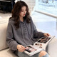 Hot selling hot style gray casual hooded knitted pullover sweater for women 2025 autumn new style simple and loose gray L recommended 106-115Jin Jin equals 0.5kg