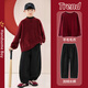 I.KARNOW Boys New Year Suit 2025 Winter New Year Clothes Big Children Red Sweater Zodiac Year Children New Year Clothes Plus Velvet 19741 Angora Red + 15436 Black Velvet Scimitar Pants 120