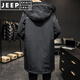 JEEP SPIRIT cotton coat men's mid-length winter thickened parka cotton coat loose hooded workwear windbreaker jacket ins coat military green quilted M