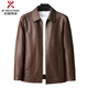 KBXNG Jinba leather jacket plus velvet quilting and thickened stand collar men's winter soft leather jacket leather jacket short middle-aged men yellow yellow L 175