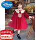 Disney Girls New Year Clothes Fashionable Red Dress Winter 2026 New Little Girls Princess Dress Plus Velvet Hanfu Red Velvet 100 cm
