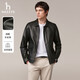 HAZZYS Autumn Selection Casual Commuting Leather Jacket Solid Color Long Sleeve Jacket Wide Lapel Top Black One Size 190/112A 56