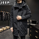 JEEP SPIRIT cotton coat men's mid-length winter thickened parka cotton coat loose hooded workwear windbreaker jacket ins coat military green quilted M