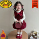 G.duck girl's velvet dress autumn and winter 2025 new style western style girl baby small fragrant vest skirt suit off-white two-piece set 90 CM