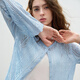 Chuyu Lyocell Linen Sweater Women's 2026 Spring New Hollow Retro Romantic Bell Sleeve Top Light Blue S