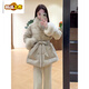 Early diameter fashionable cuffs imitation fox big fur collar down jacket for women winter mid-length waist slimming warm jacket apricot coat S recommended 80-100Jin Jin is equal to 0.5 kg