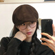 Wanjiazhen Japanese retro suede brown forward hat for women with big head circumference and face, small literary and artistic versatile reverse-wearing beret hat trend Japanese retro solid color forward hat brown coffee color
