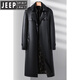 JEEP SPIRIT Leather Jacket Men's Business Plush Thickened Leather Jacket Extra Long Over-the-Knee Fur One-piece Warm Leather Coat Jacket Black M 170