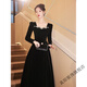 True Black Annual Party Evening Dress Feminine Textured Velvet Long Sleeve French Art Test High-end Niche Light Luxury Winter 6116 Black Long S