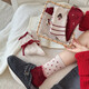 Christmas red socks for women in autumn and winter wool thickened warm bow dachshund socks polka dot New Year socks random style 1 pair one size fits all